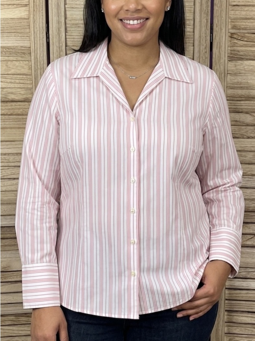 Jones New York Shirt Pink and White Long Sleeve Button Down Striped Size 1x